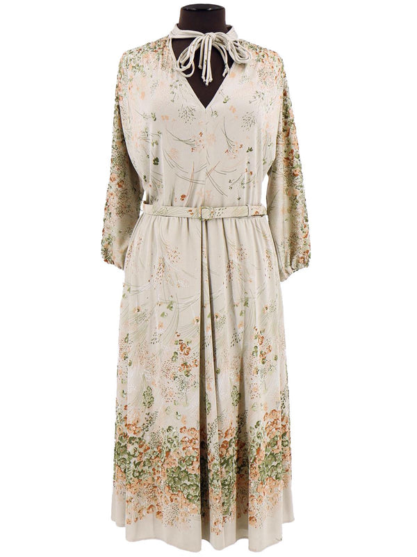 1970s Vintage Grey Floral Patterned Dress