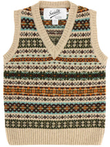 Scottish Wool Short Fairisle Knit Tank Top in Bracken Beige