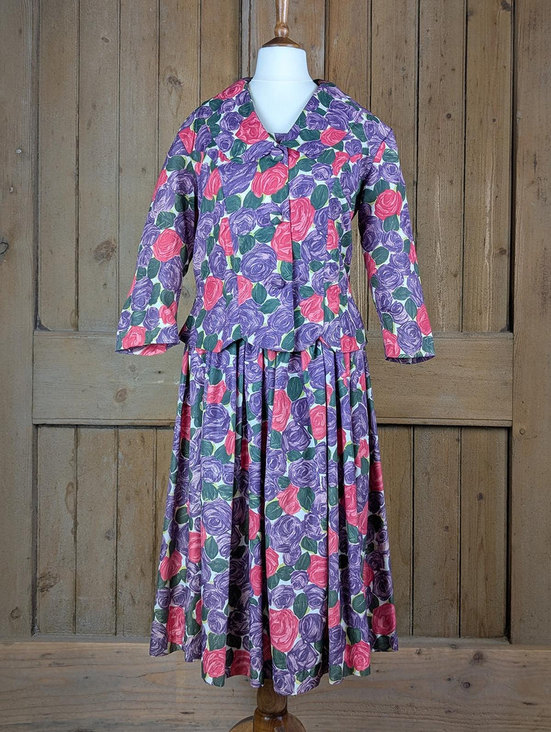 1950s True Vintage Roses Print Dress Suit