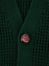 Bottle Green Waffle Knit V-Neck Vintage Style Cardigan