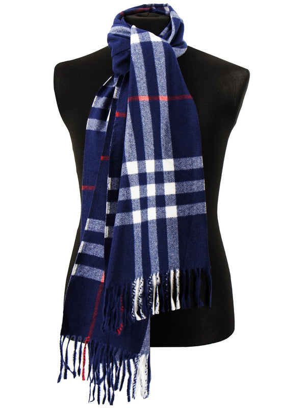 Luxury Soft Wool Navy Blue Check Scarf