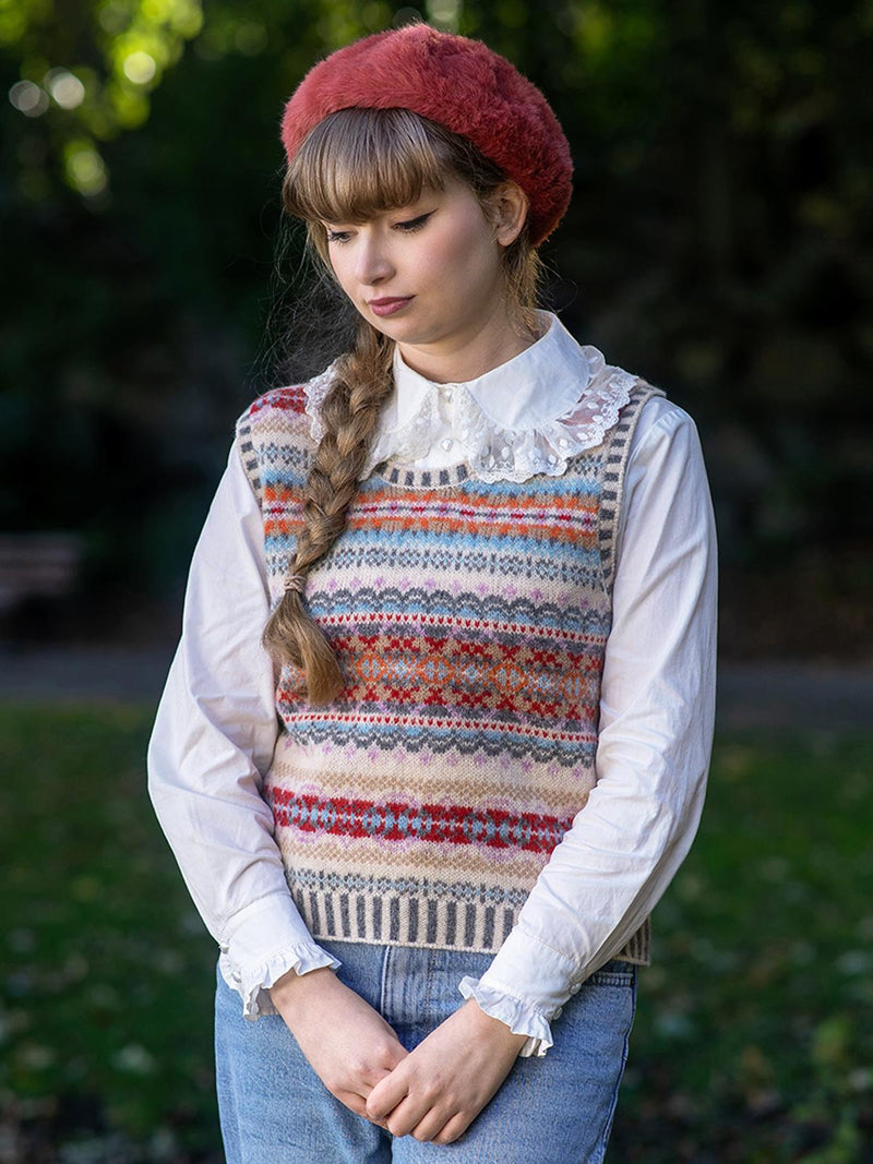 Scottish Wool Fairisle Tank Top in Mallaig Beige