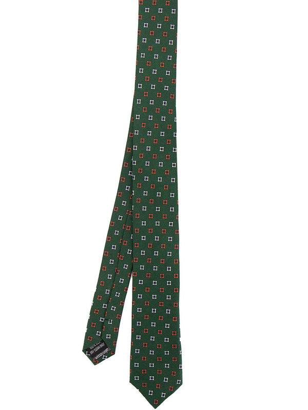 Green Diamond Print Pure Silk Skinny Tie