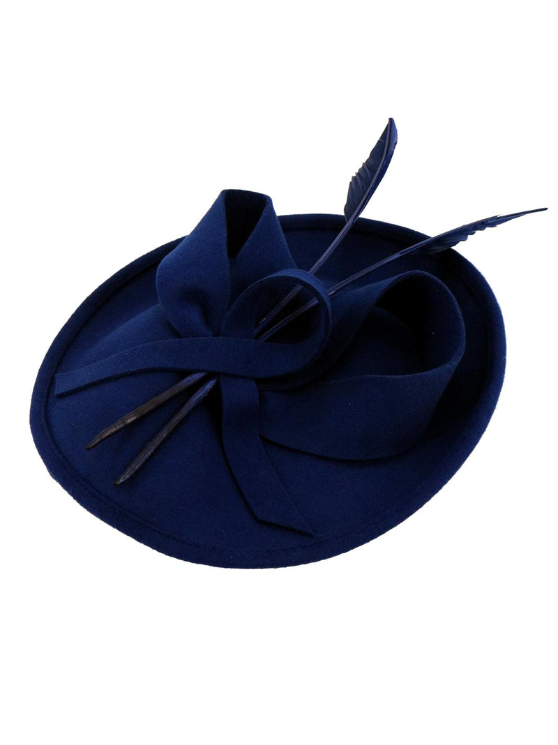 Navy Blue Vintage Style Felt Feather Hat