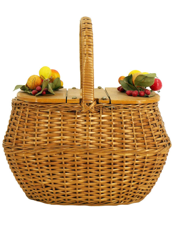 Vintage Wicker Fruity Grocery Basket Bag