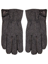 Genuine Leather & Grey Wool Herringbone Gloves