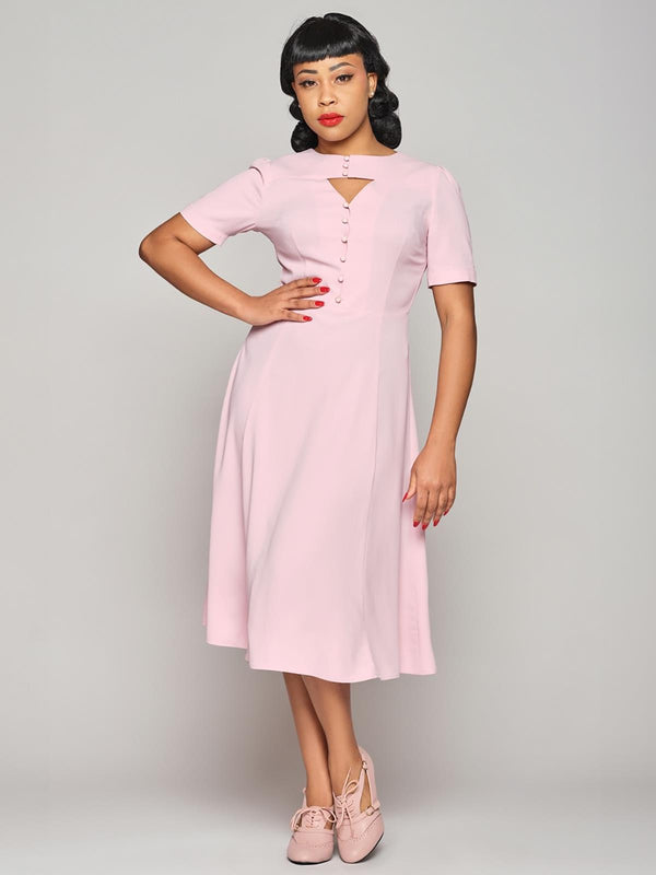 Pink Buttoned Cut-Out Vintage Style Dress