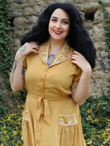 Vintage Style Mustard & Cream Soutache Decor Dress