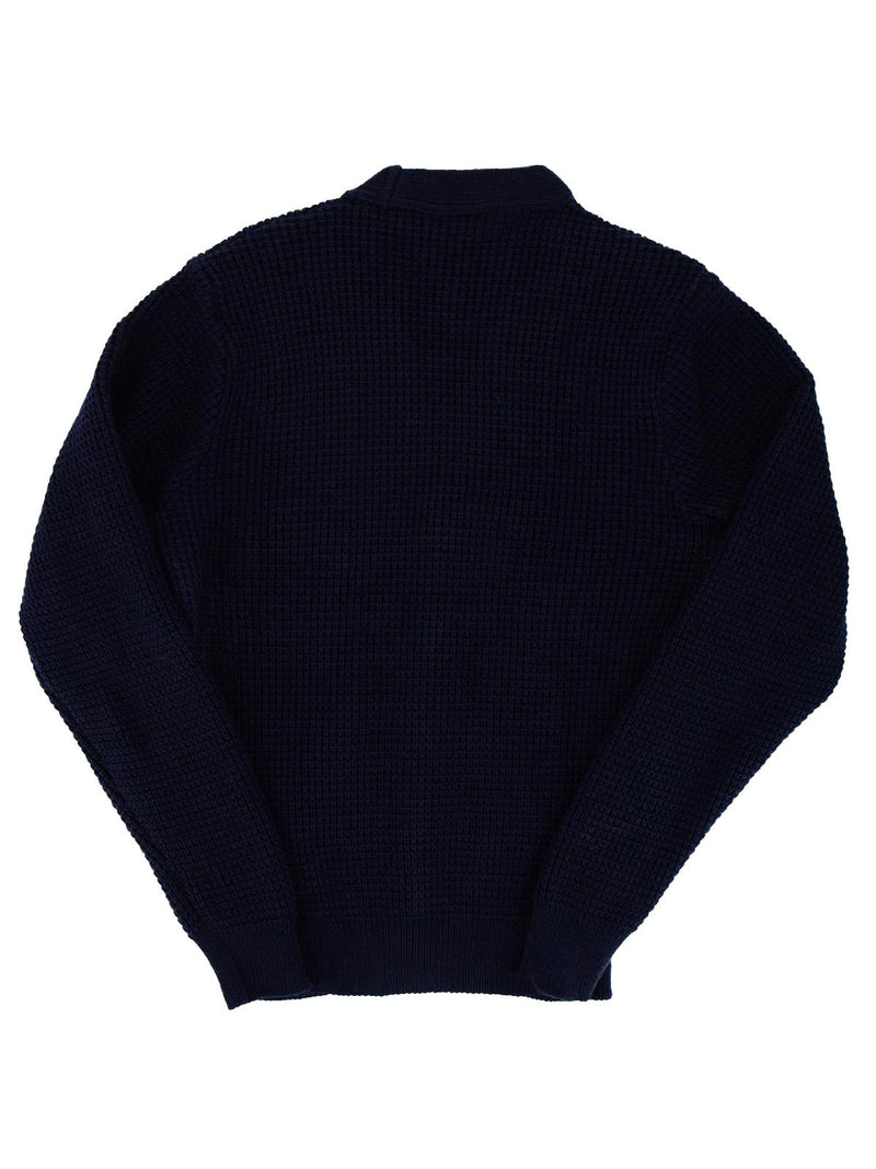 Dark Navy Waffle Knit V-Neck Vintage Style Cardigan