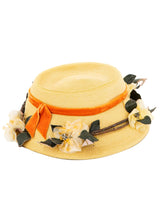 1950s Vintage Rose Trim Straw Hat