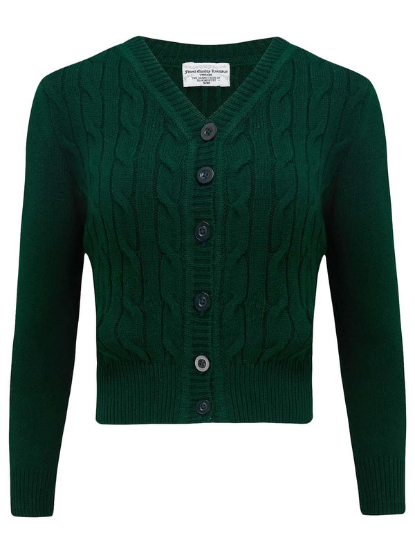 Forest Green Cable 1940s Style Cardigan