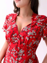 1940s Look Red & Black Floral Tea Dress