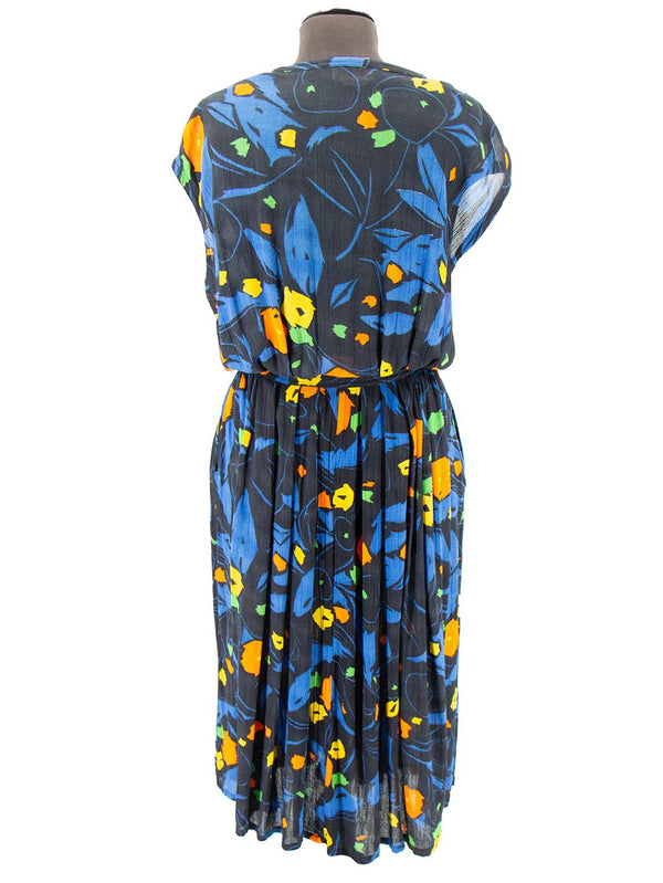 Vintage 1980s Sleeveless Abstract Print Midi Dress