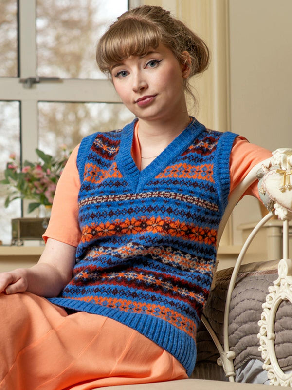 Scottish Wool Short Fairisle Tank Top in Cobalt Blue