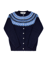 1940s Style Pure Wool Fairisle Cardigan in Navy Blue
