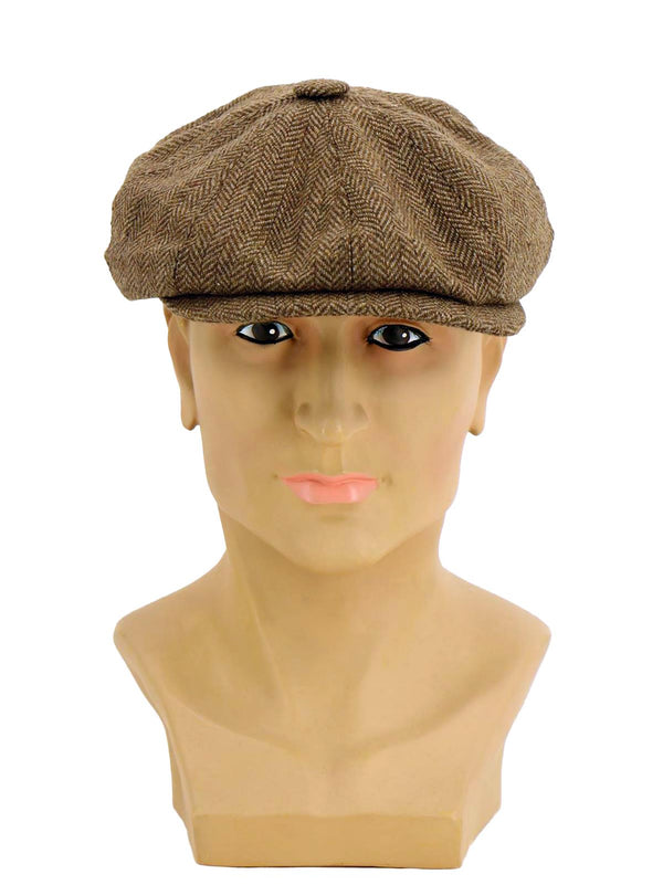 Vintage Style Camel Herringbone Newsboy Cap