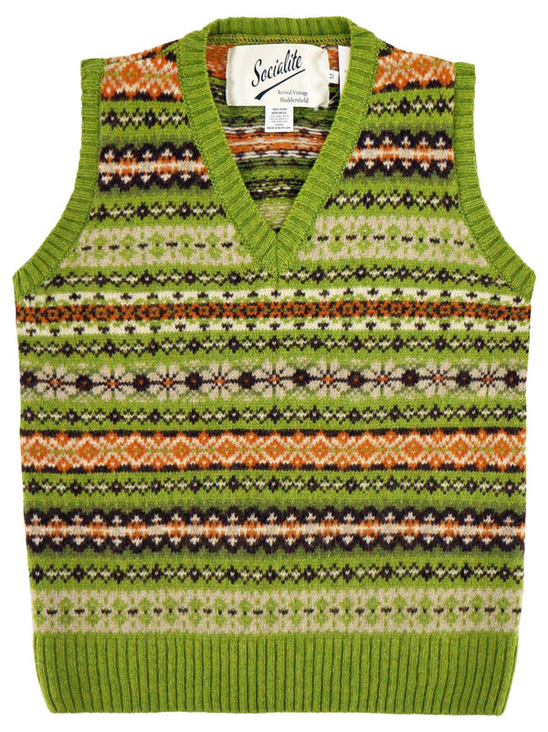 Scottish Wool Short Fairisle Knit Tank Top in Calypso Green