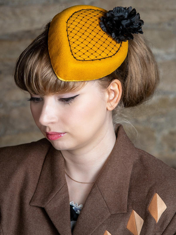 Mustard 1940s Vintage Style Handmade Teardrop Hat