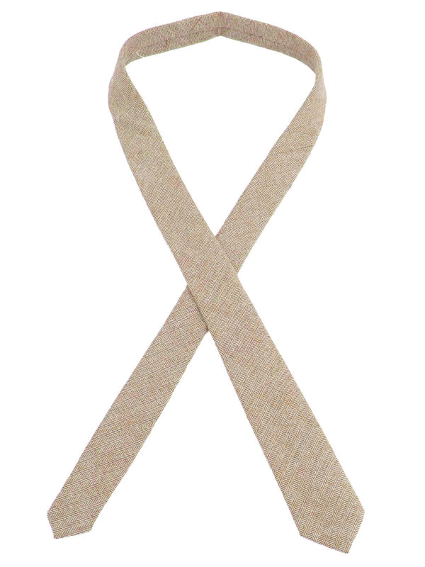 Vintage Inspired Tan Herringbone Wool Necktie