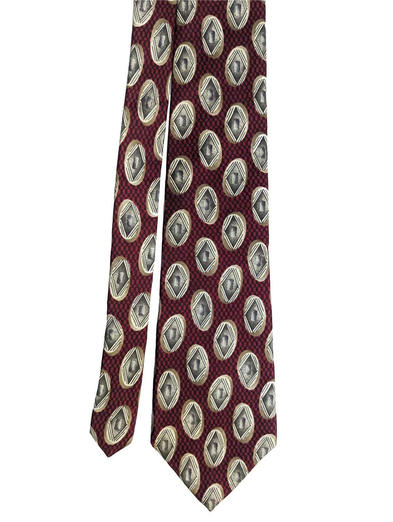 Red Vintage Silk Tie With Oval Pattern