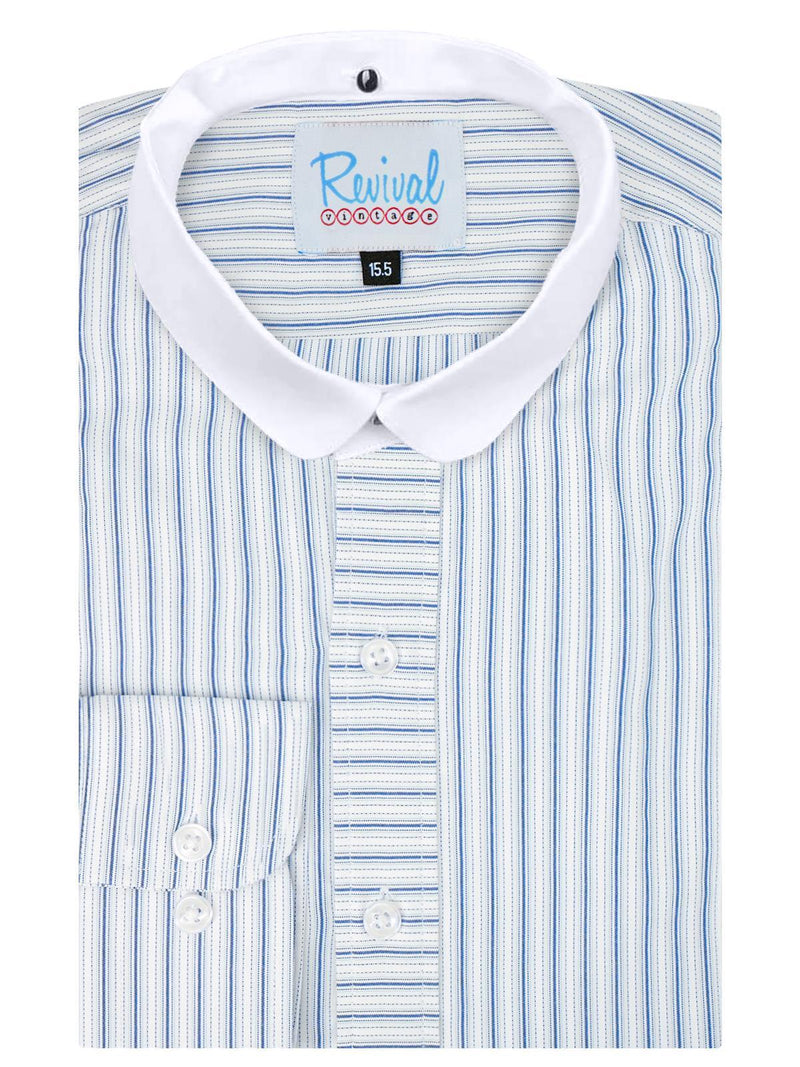 White Detachable Club Shirt - Navy Blue Orton Stripe