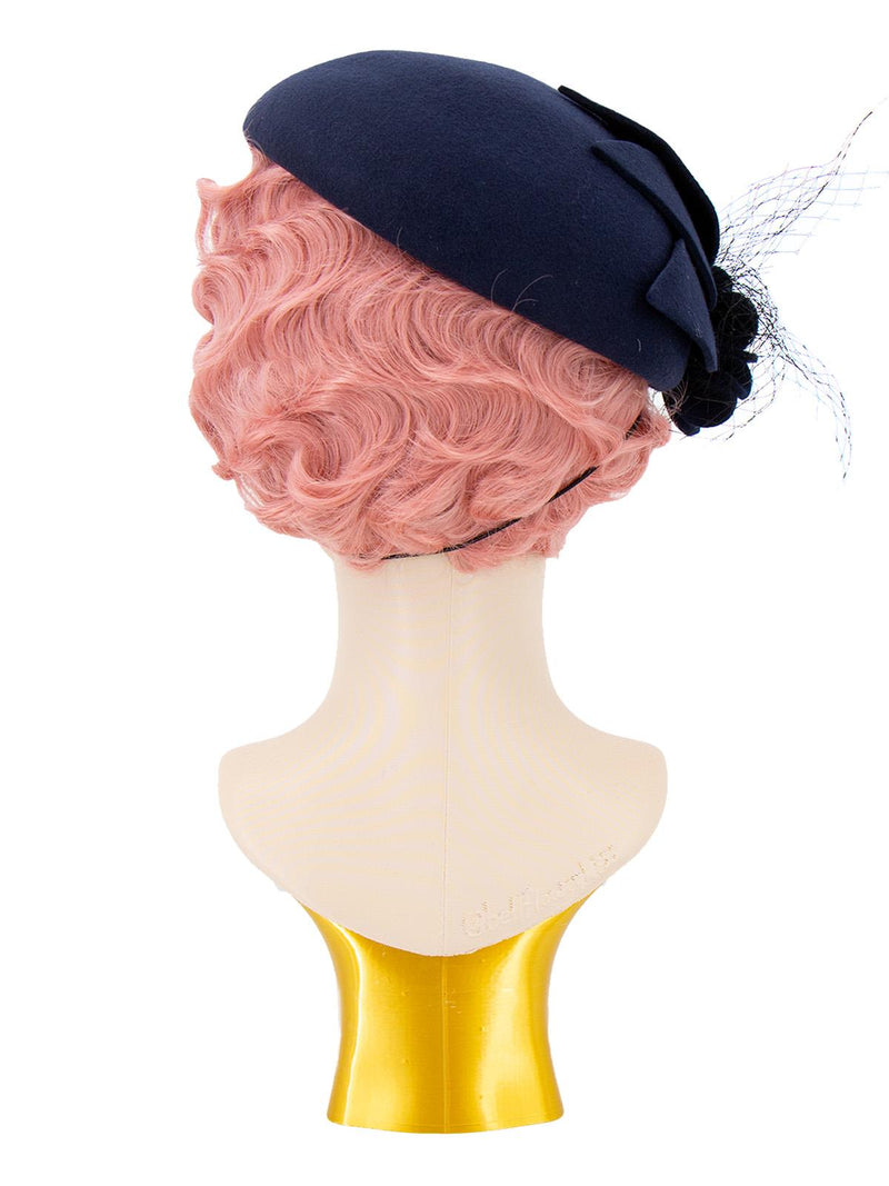 Navy 1940s Style Felt Flower Hat