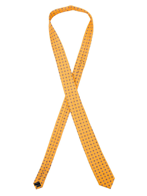 Yellow Diamond Print Pure Silk Skinny Tie