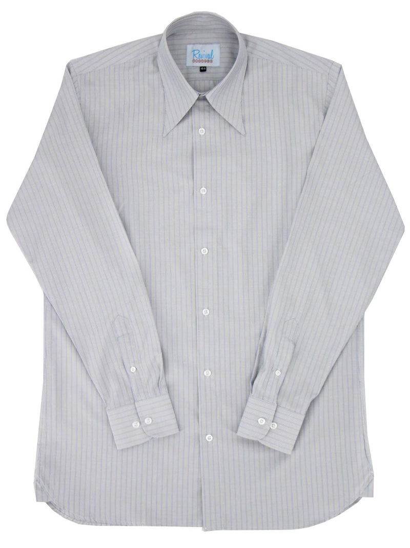 Grey Heathfield Stripe Forties Spearpoint Collar Shirt with Barrel Cuff