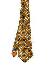 Vintage 1970s Brown & Ochre Check Silk Tie