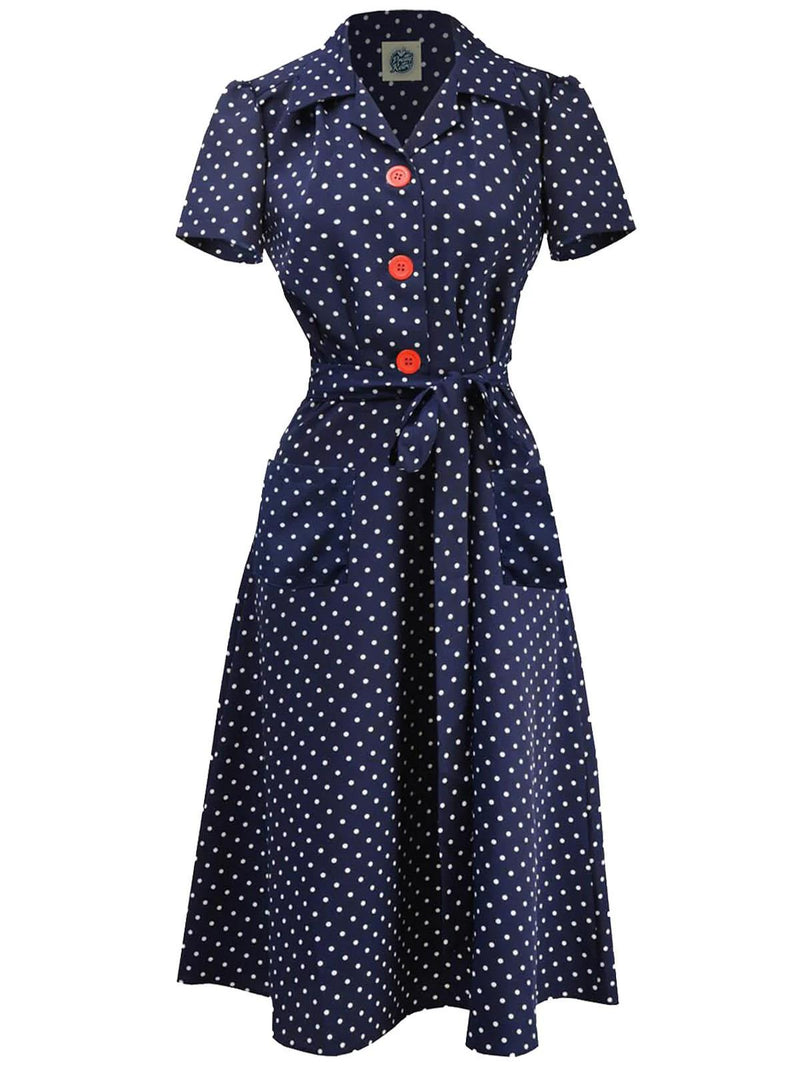 Navy Polka Dot 1940s Look Shirt Dress