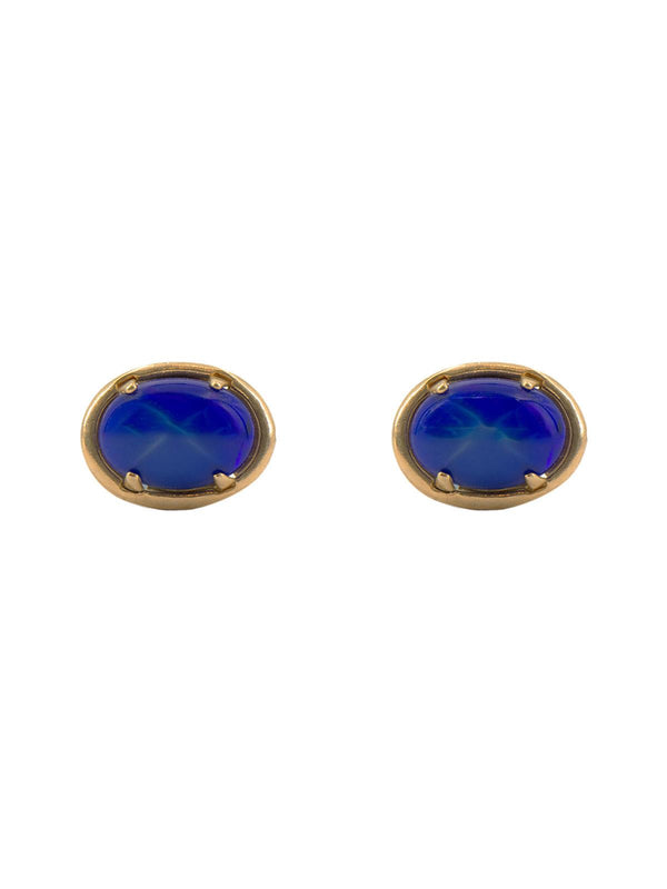 Vintage 1950s Gold Plated Blue Cabochon Cufflinks