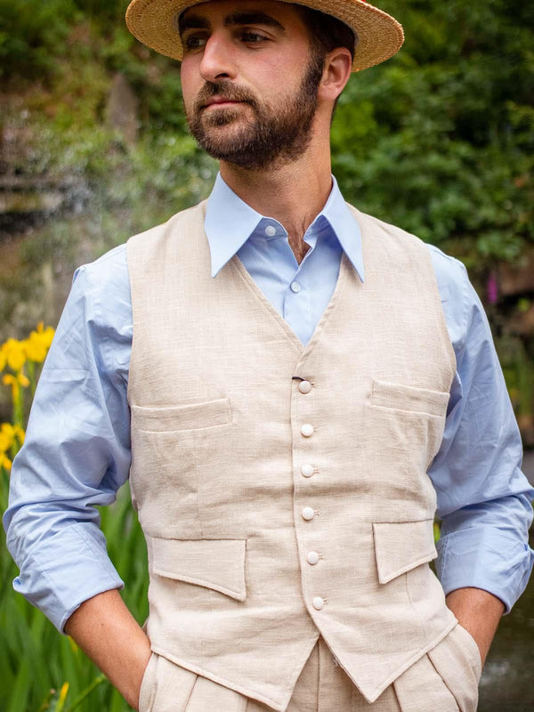 Pale Blue Forties Style Spearpoint Collar Shirt with Barrel Cuff