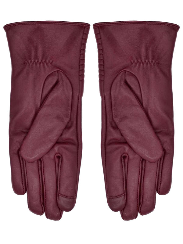 Ribbed Leather Wine Red Vintage Style Gloves