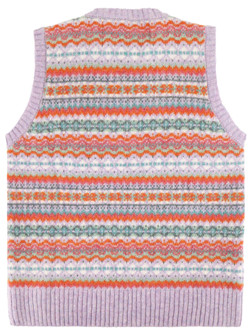 Pure Scottish Wool Fairisle Knit Tank Top in Confetti Lilac