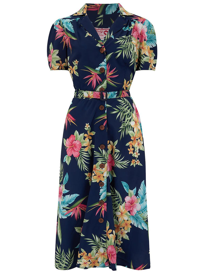 Vintage Style Tropical Floral Shirtwaister Dress