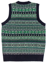 Vintage Style Shetland Wool Fair Isle Vest in Navy Blue