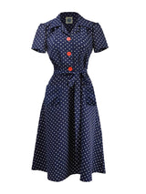 Navy Polka Dot 1940s Look Shirt Dress