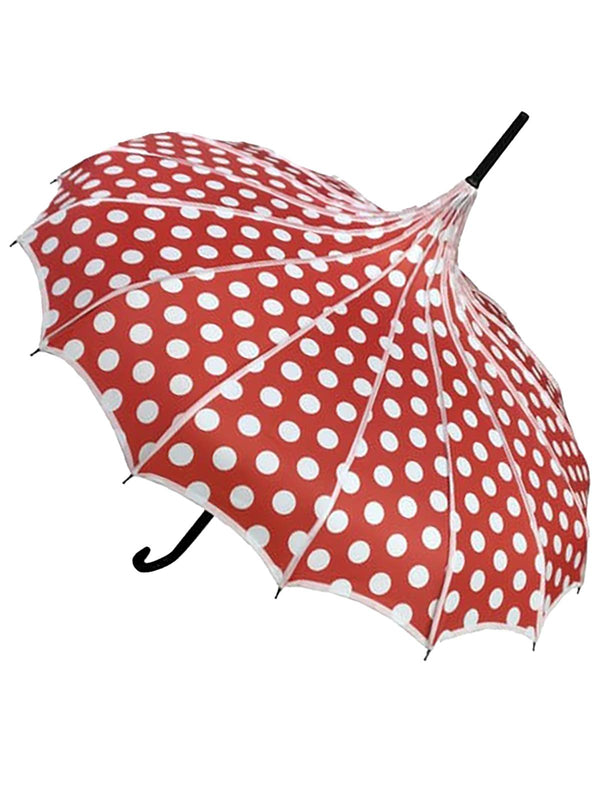 Red Polka Dot Vintage Pagoda Style Umbrella