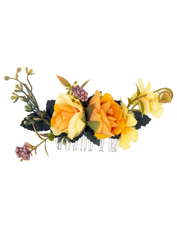 Yellow Multi Vintage Style Hair Flower Comb