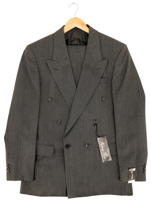 Grey Herringbone Double Breasted 1940s Style Suit
