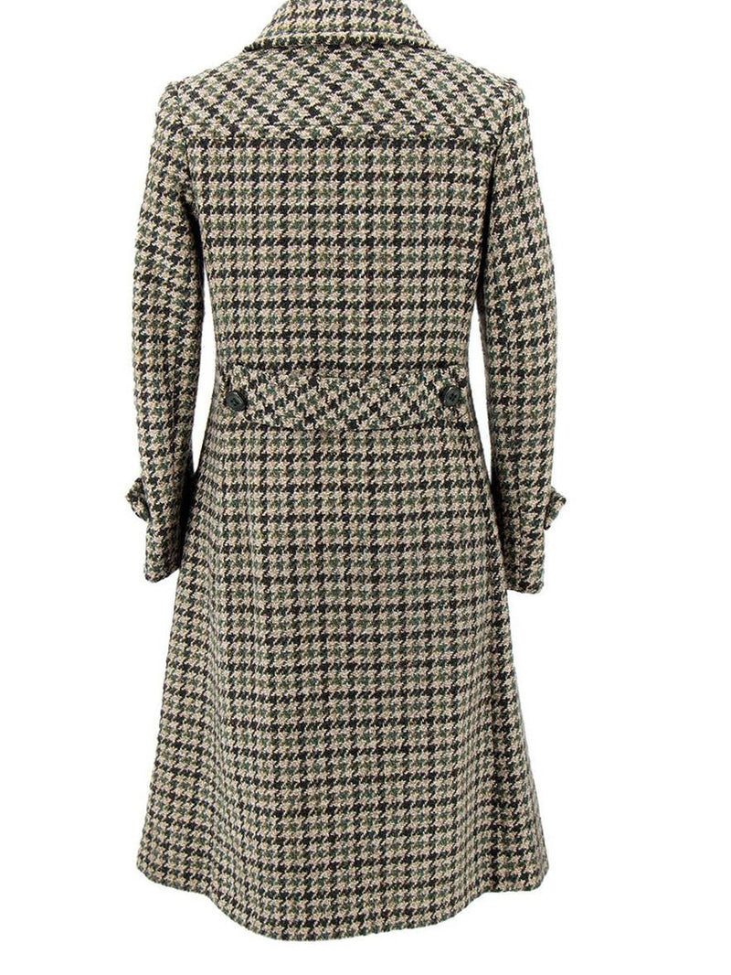 Vintage 60s Wool Mix Green Houndstooth Coat