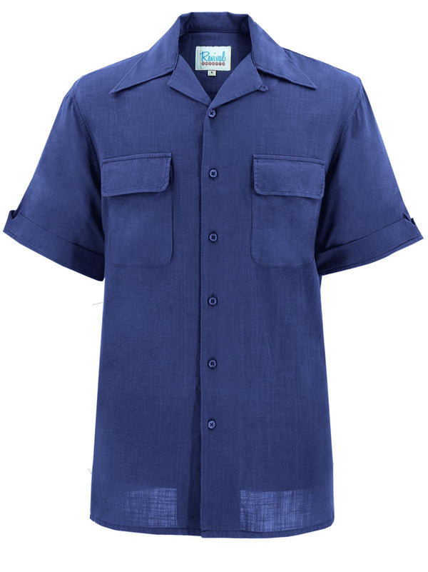 Revival Vintage Style Blue Cotton Leisure Shirt