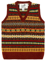 Pure Scottish Wool Fairisle Knit Tank Top in Blaze Red