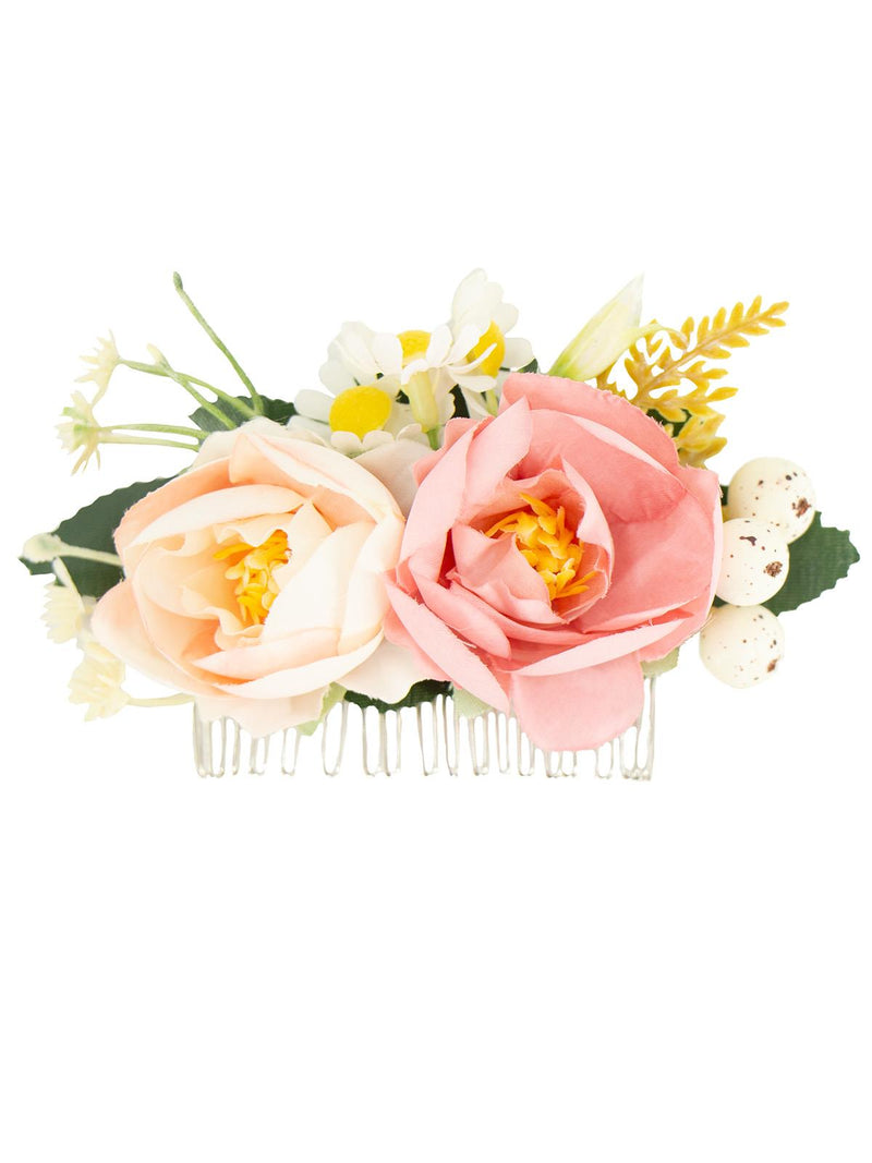 Peach Pink Vintage Style Hair Flower Comb