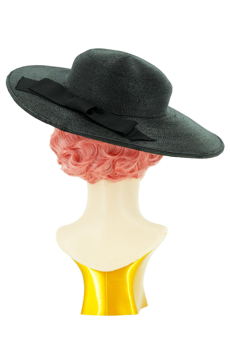 Black Woven 1950s Vintage Hat with Bow