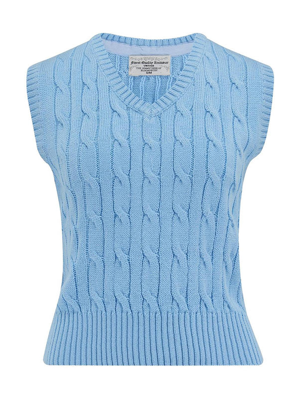 Vintage Style Blue Cable Knit Tank Top Vest