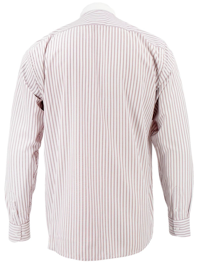 1940s Collarless Grandad Shirt - Red Orton Stripe