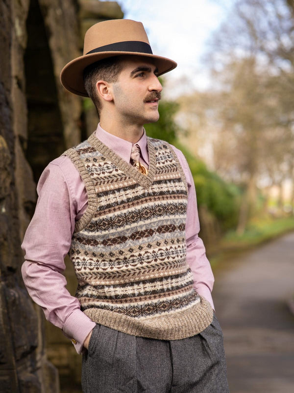 Scottish Wool Fairisle Tank Top in Mushroom Grey