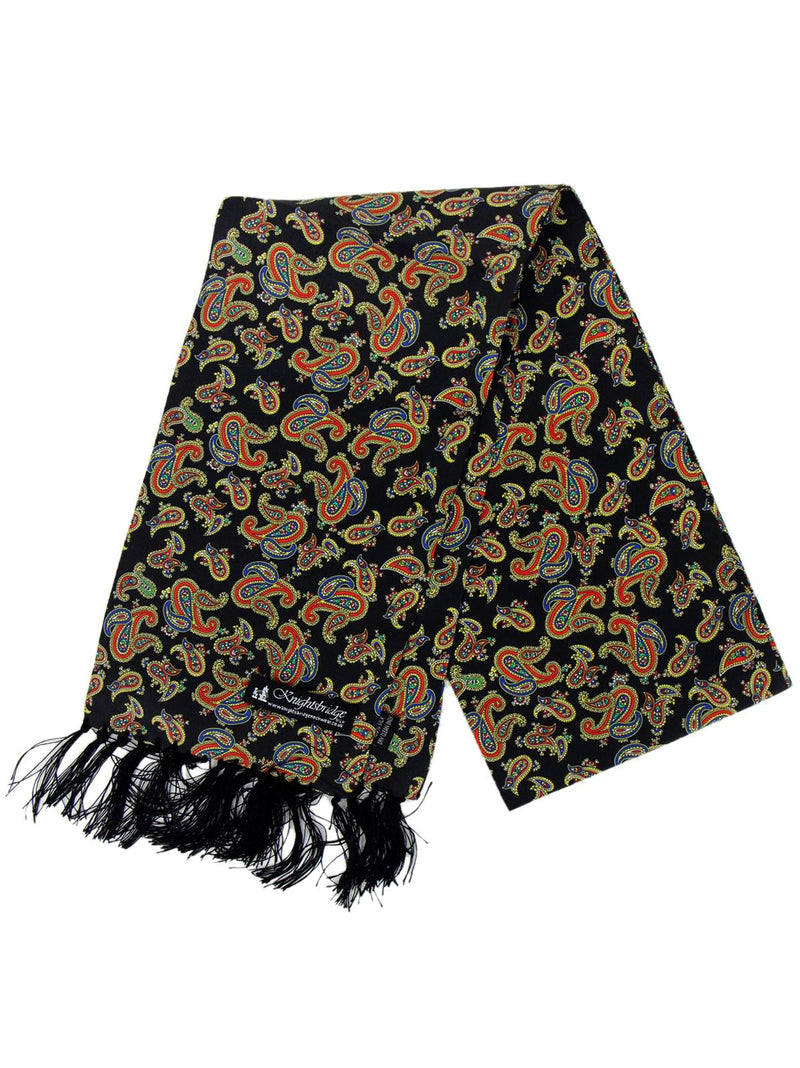 Black & Red Paisley Print Pure Silk Aviator Scarf