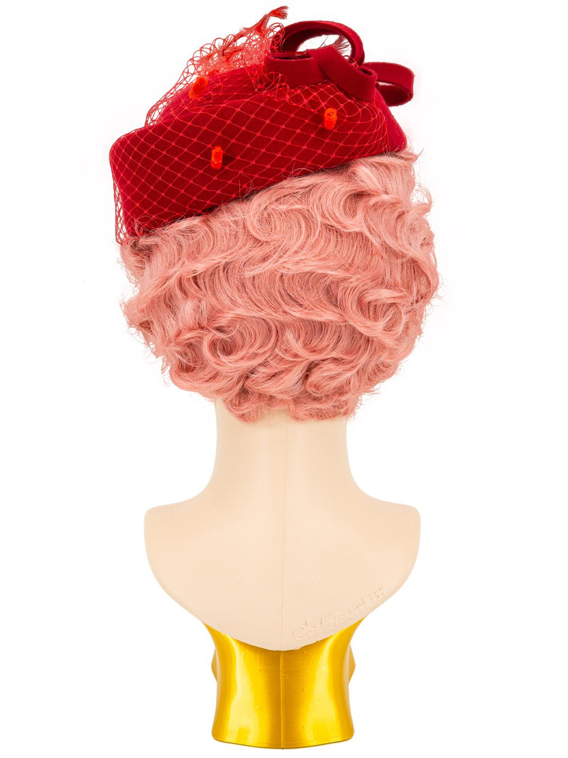 Red Vintage Style Loop Bow Pillbox Hat